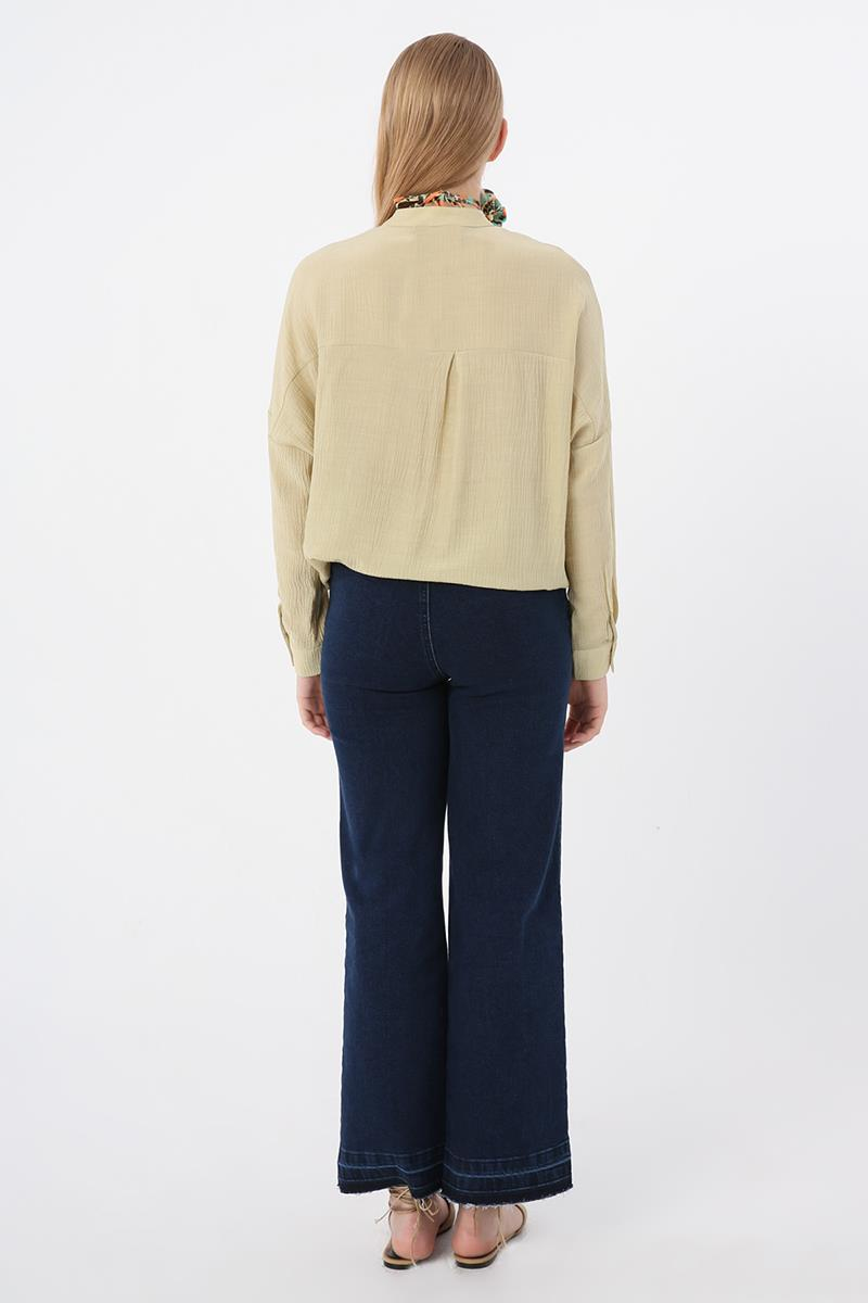 Orta Mavi-Pamuklu Wide Leg Denim Pantolon