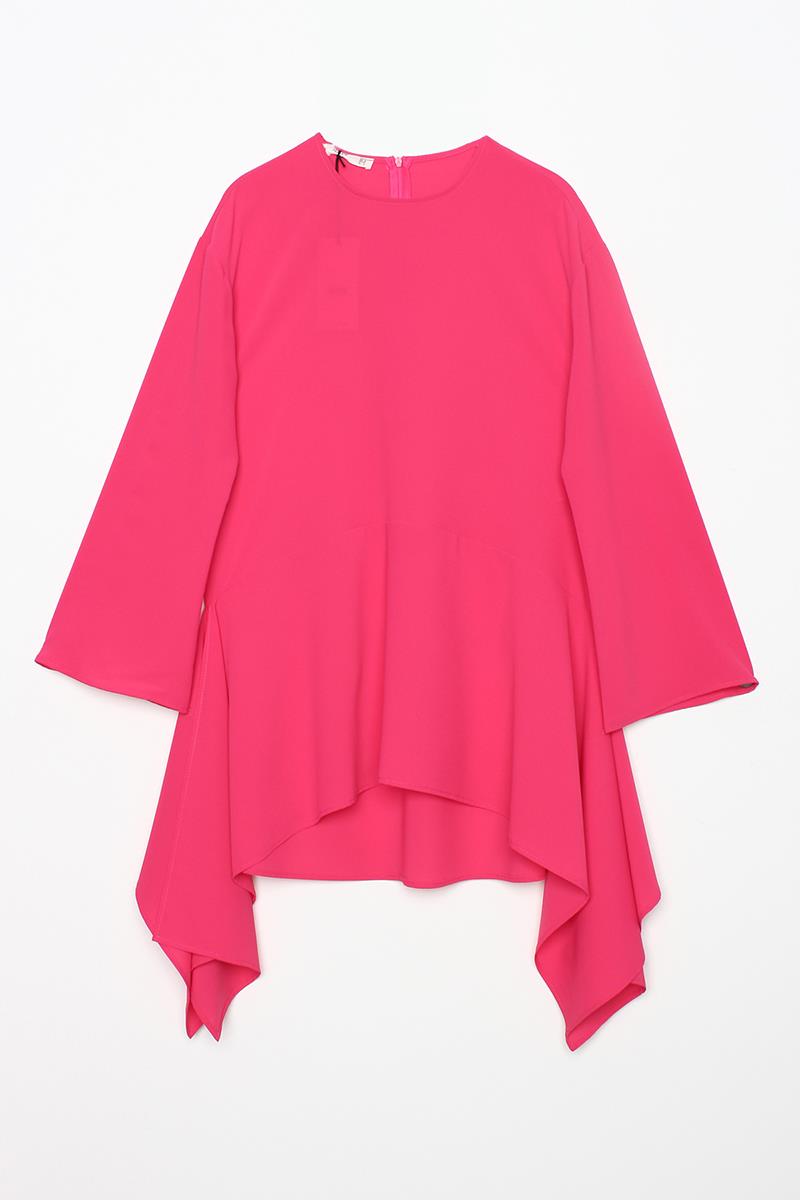 Pembe-Asimetrik Kesim Tunikli Bol Paça Pantolonlu Salaş Takım