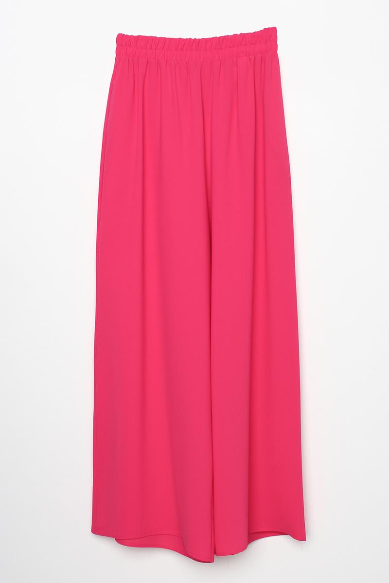 Pembe-Asimetrik Kesim Tunikli Bol Paça Pantolonlu Salaş Takım