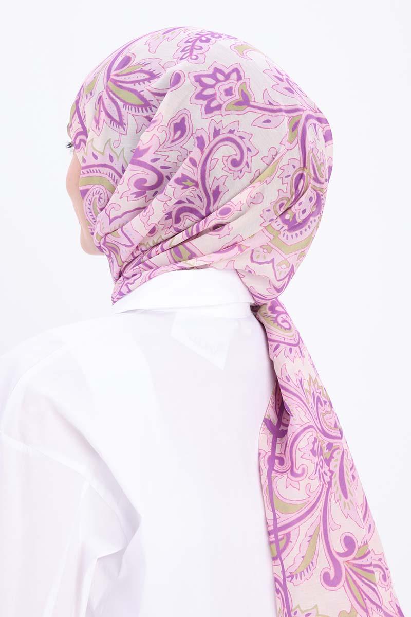 Pembe-Bej-Desenli Pamuklu Şal