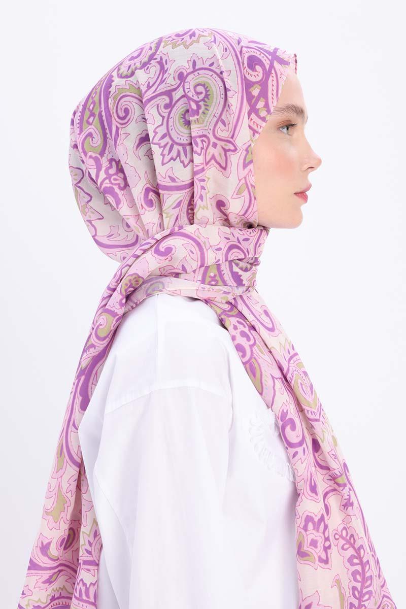 Pembe-Bej-Desenli Pamuklu Şal