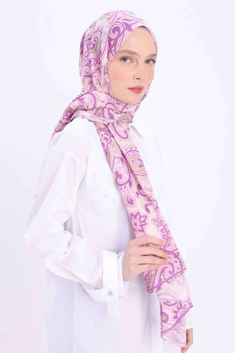 Pembe-Bej-Desenli Pamuklu Şal