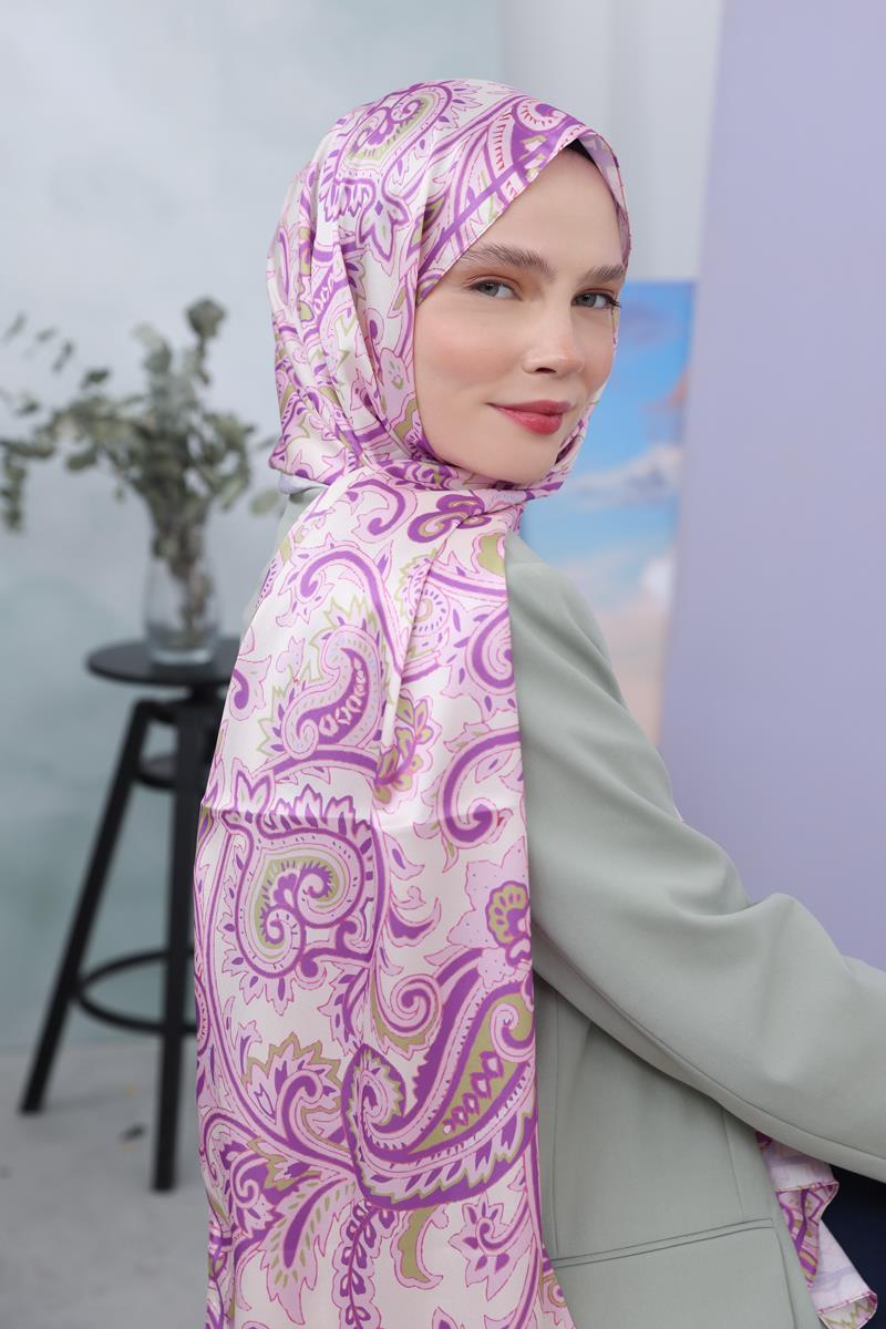 Pembe-Bej-Desenli Twill Şal