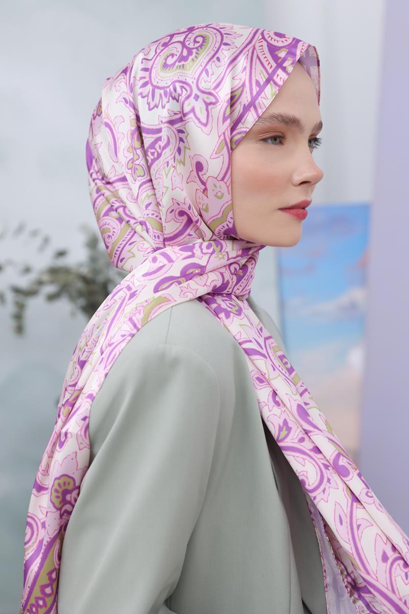 Pembe-Bej-Desenli Twill Şal