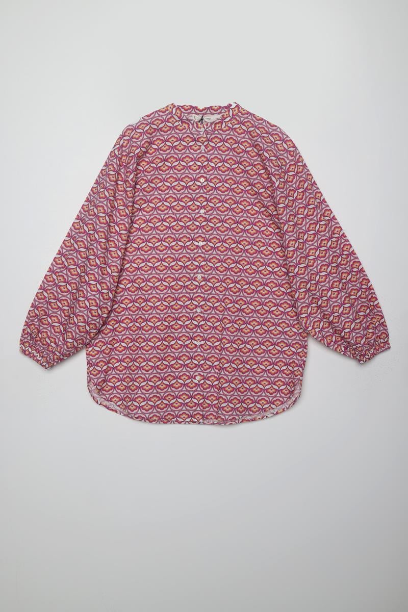 Pembe-Beyaz-%100 Pamuklu Desenli Poplin Gömlek Tunik