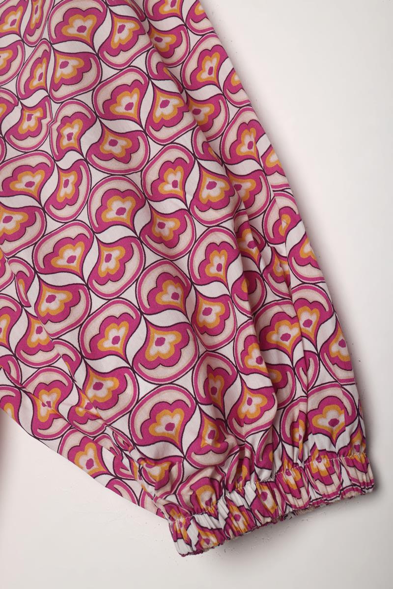 Pembe-Beyaz-%100 Pamuklu Desenli Poplin Gömlek Tunik