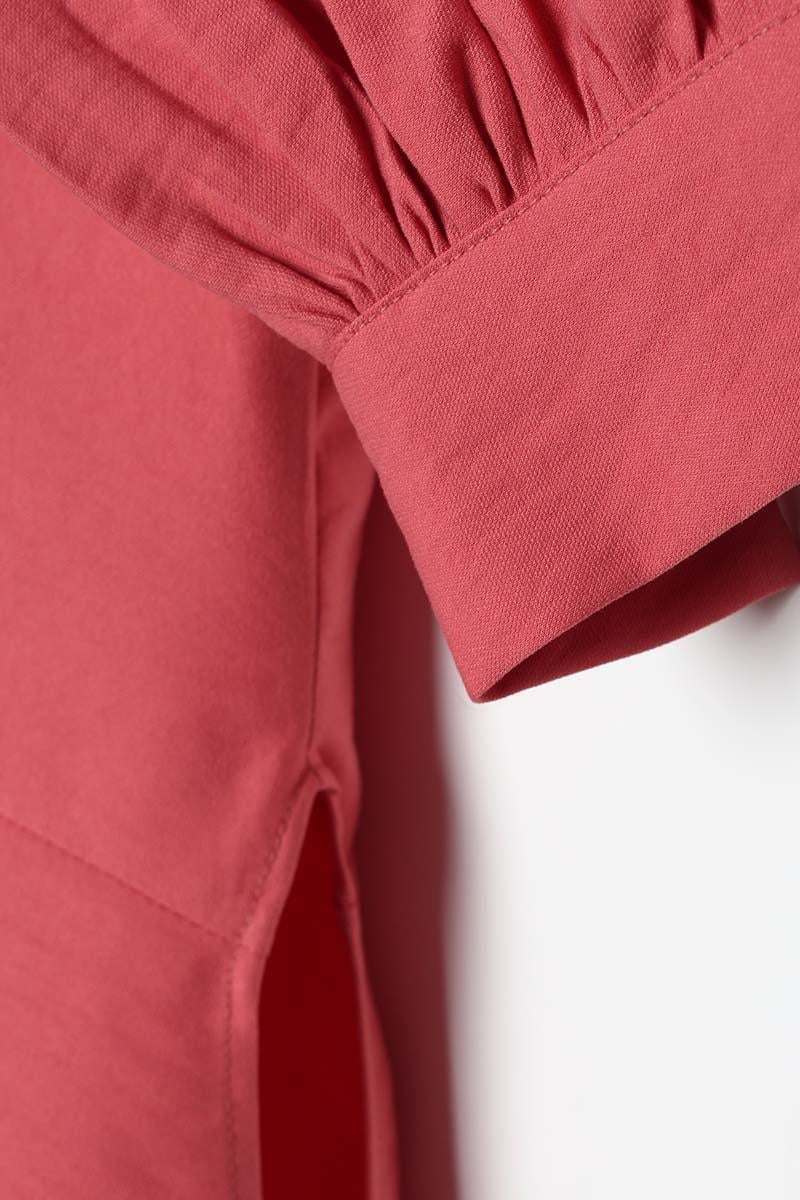 Pembe-Eteği Asimetrik Yırtmaçlı Gömlek Yaka Tunik