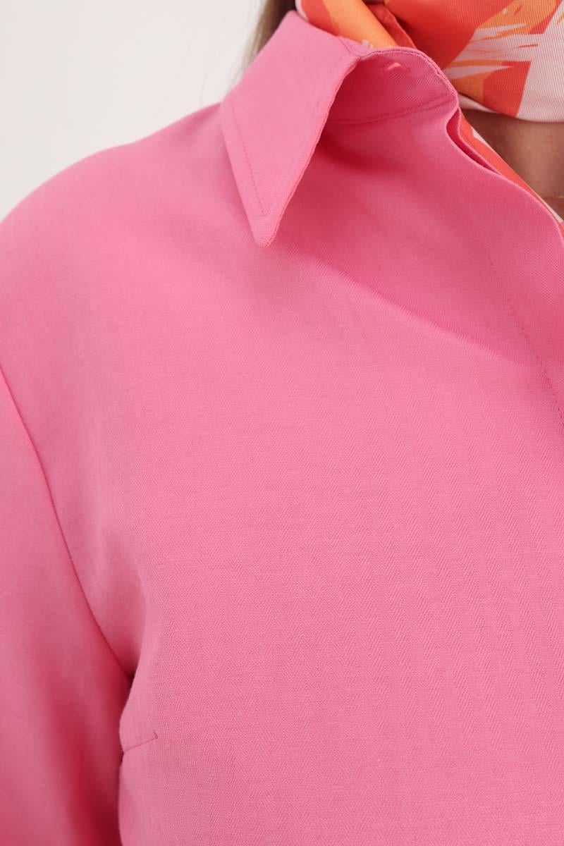 Pink-Hidden Placket Shirt Tunic