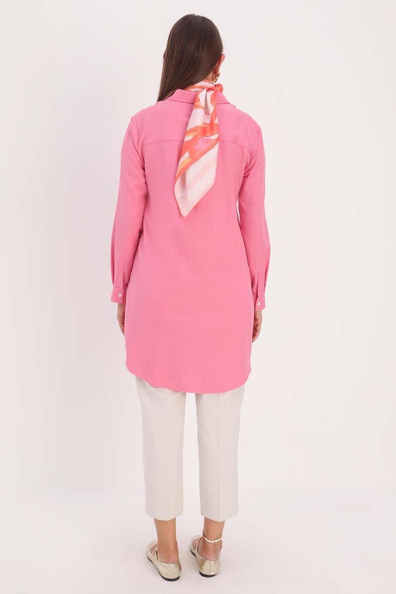 Pink-Hidden Placket Shirt Tunic