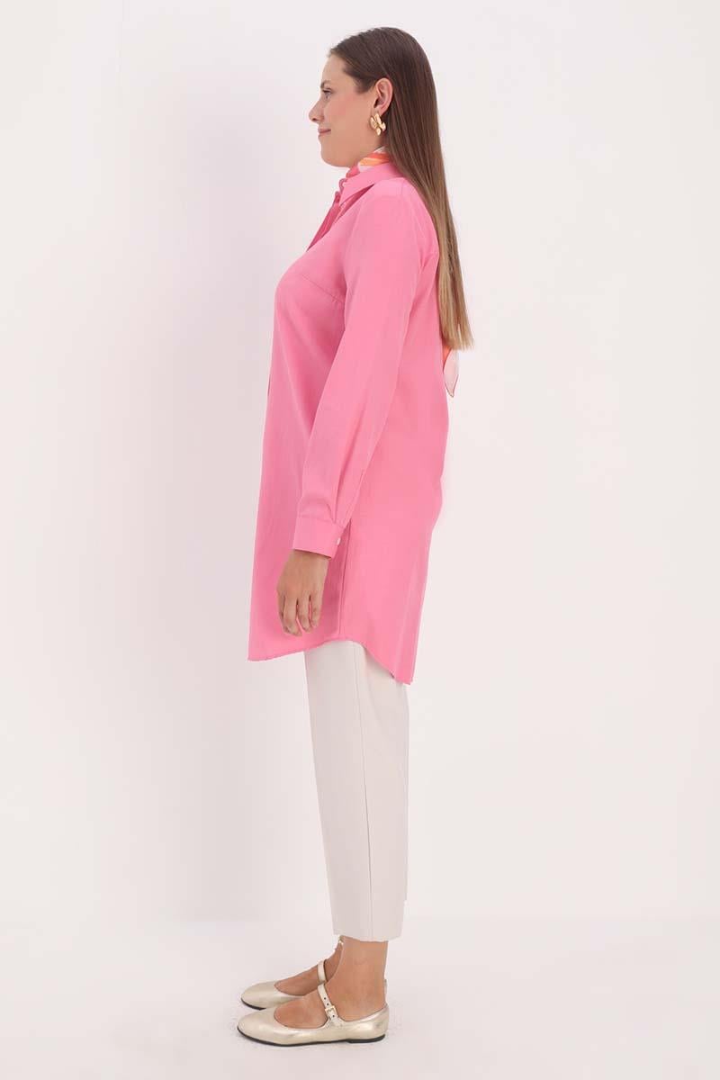 Pink-Hidden Placket Shirt Tunic