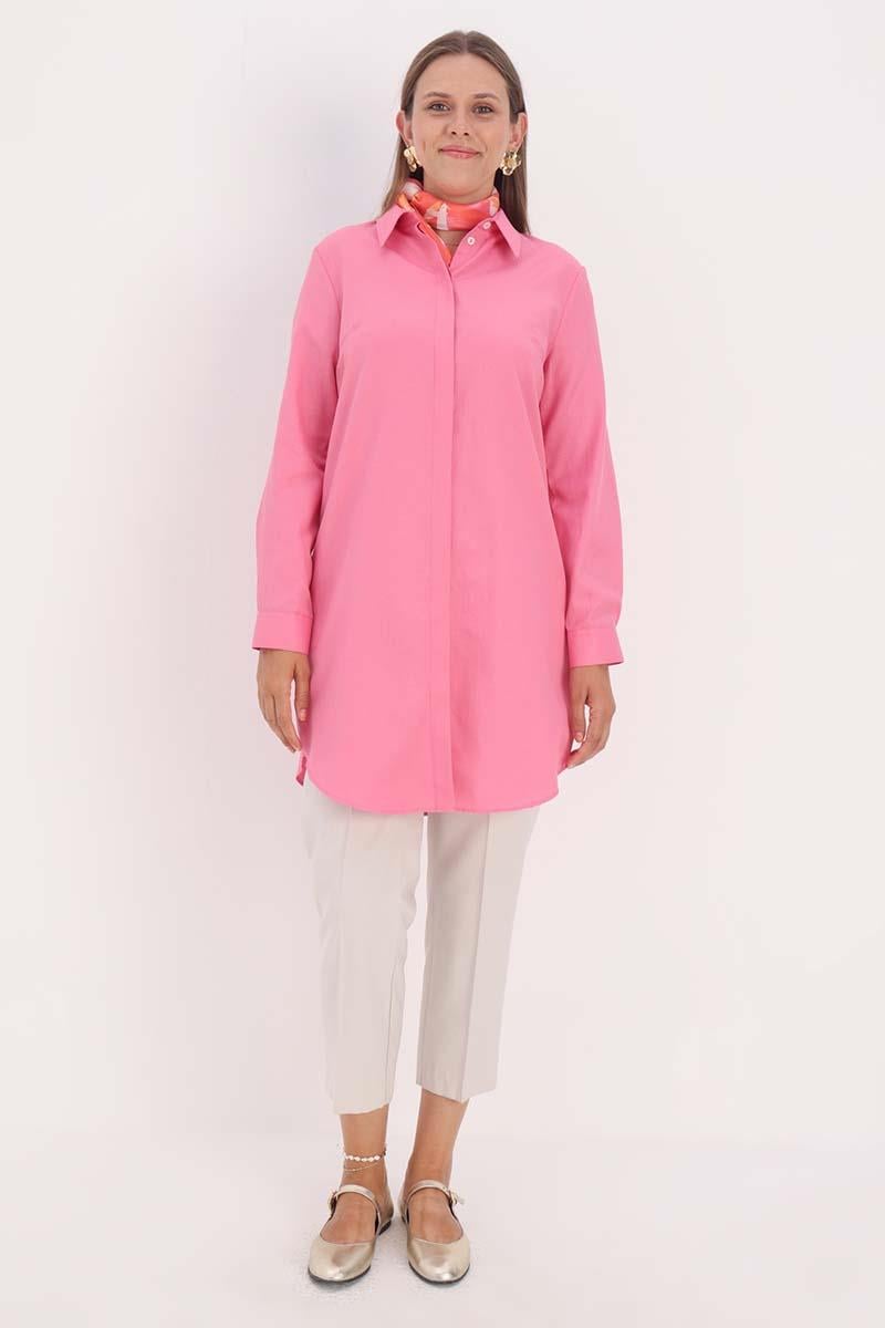 Pink-Hidden Placket Shirt Tunic