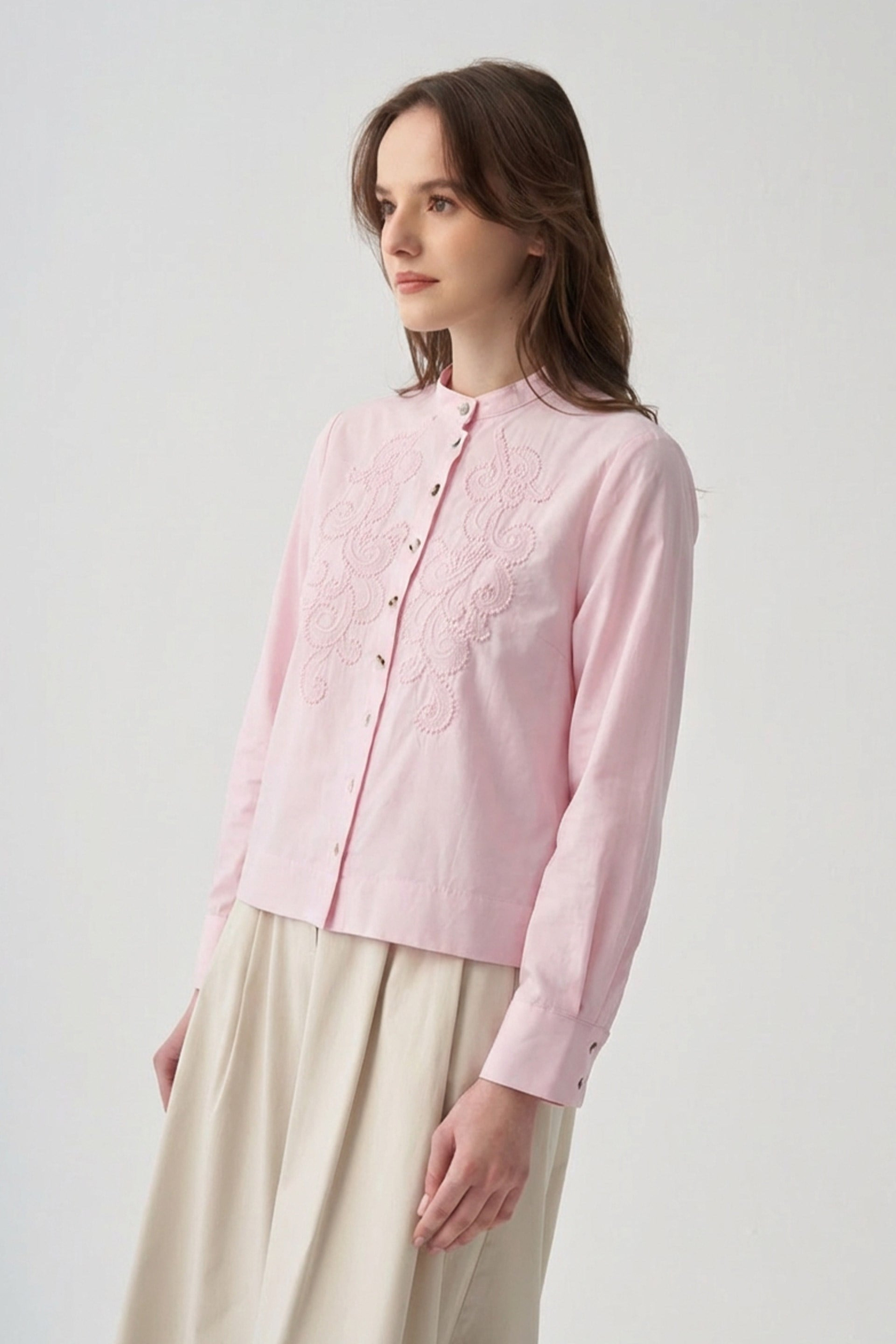 Pink-Embroidered Detail Shirt