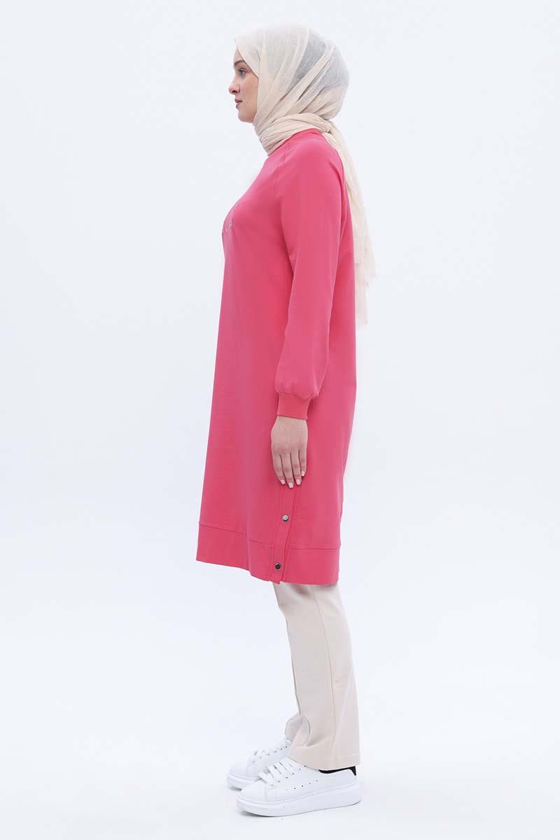Pembe-Pamuklu Nakışlı Sweat Tunik