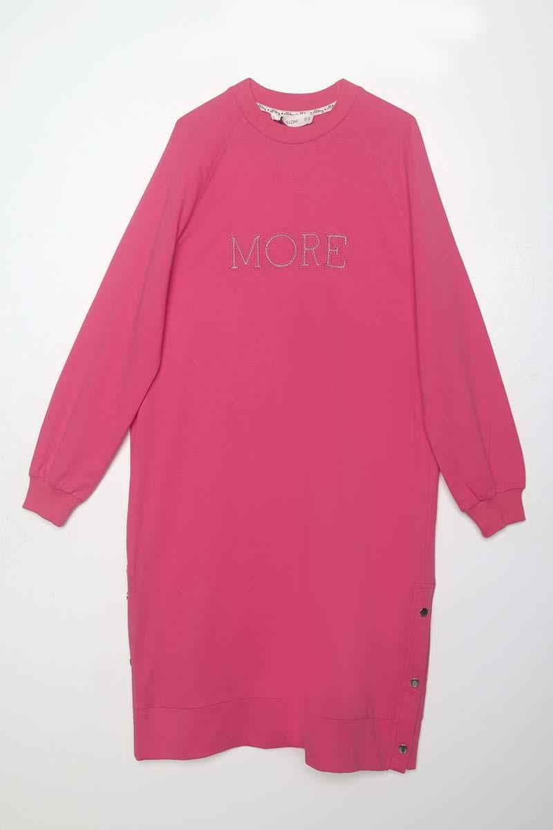 Pembe-Pamuklu Nakışlı Sweat Tunik