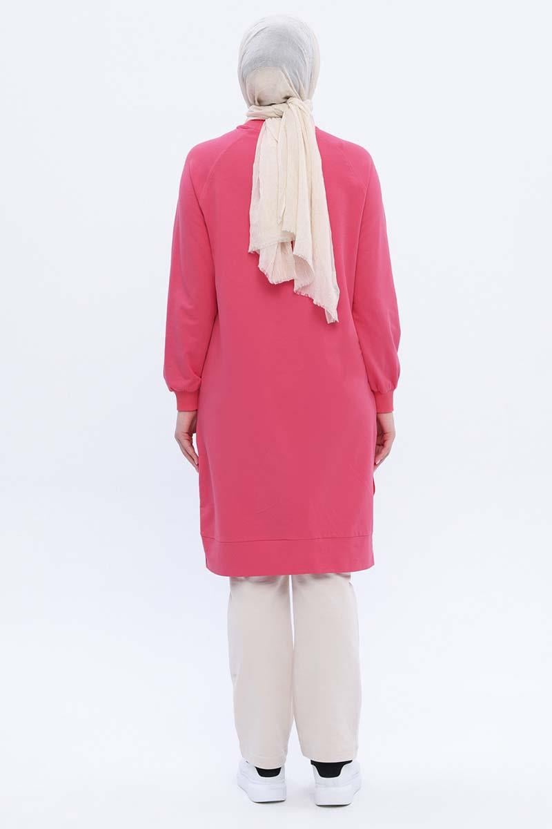 Pembe-Pamuklu Nakışlı Sweat Tunik