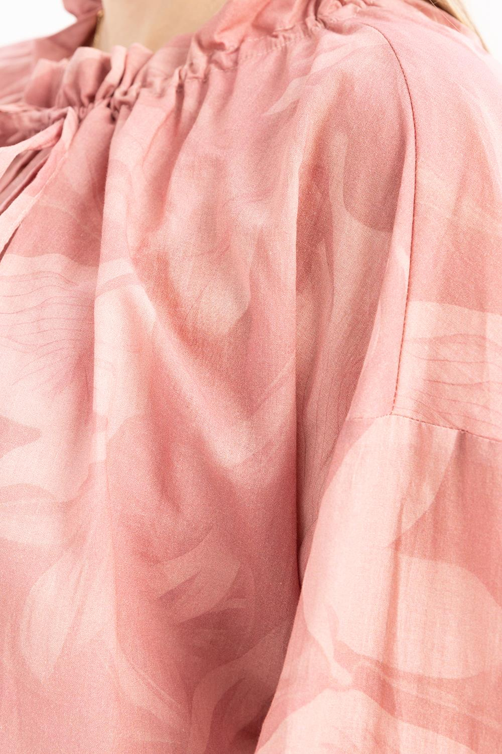 Pembe-Yaka Büzgülü Desenli Gömlek
