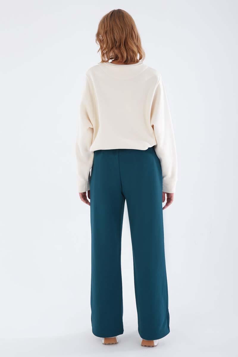 Petrol-Waist Elastic Wide Leg Slit Sweatpants