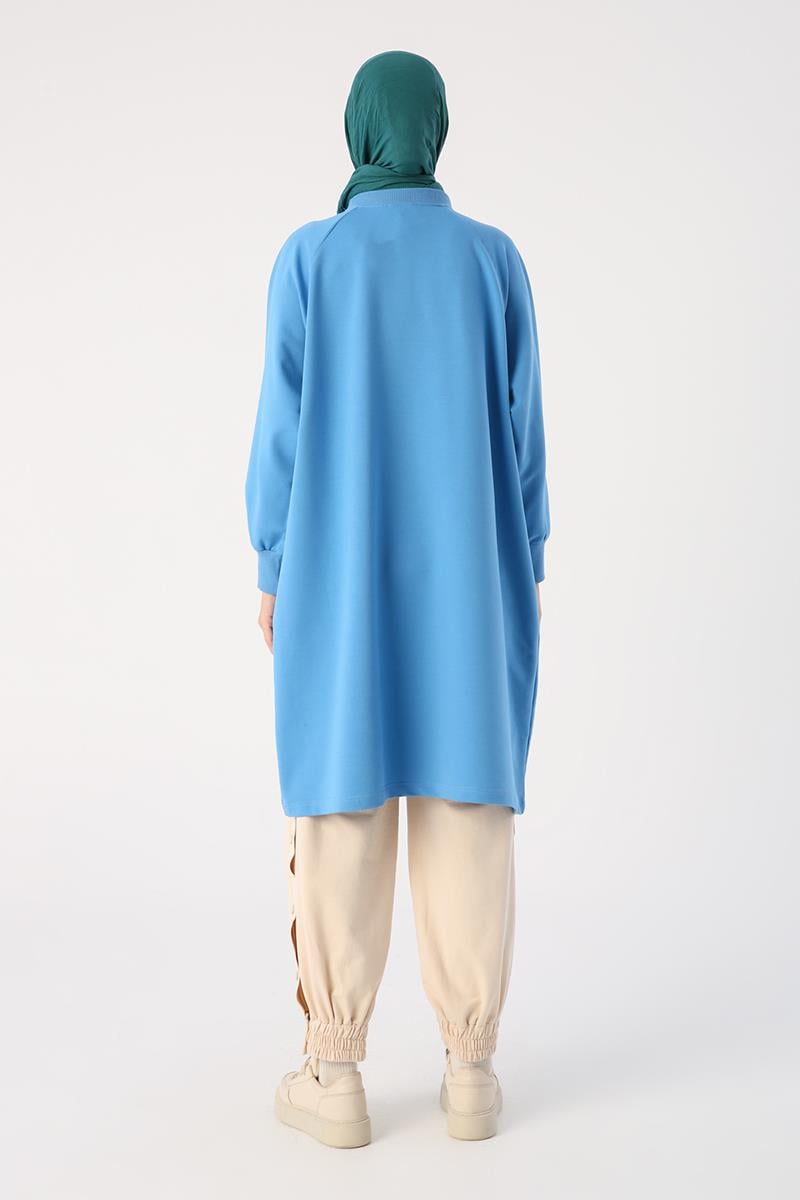 Saks-Aplike Nakışlı Büyük Beden Sweat Tunik