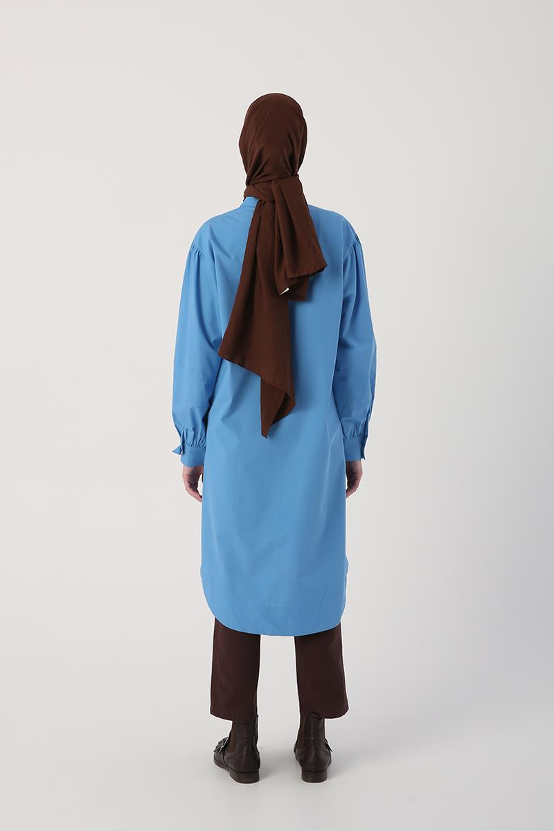 Saks-Oversize Büyük Cepli Eteği Oval Kesim Uzun Tunik