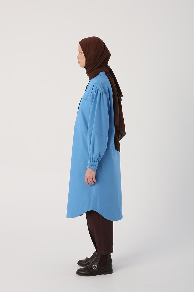 Saks-Oversize Büyük Cepli Eteği Oval Kesim Uzun Tunik