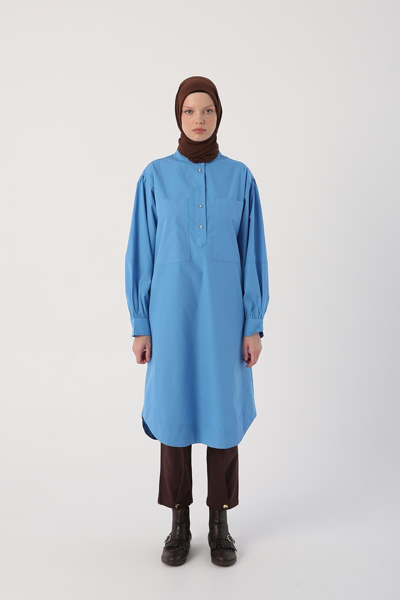 Saks-Oversize Büyük Cepli Eteği Oval Kesim Uzun Tunik