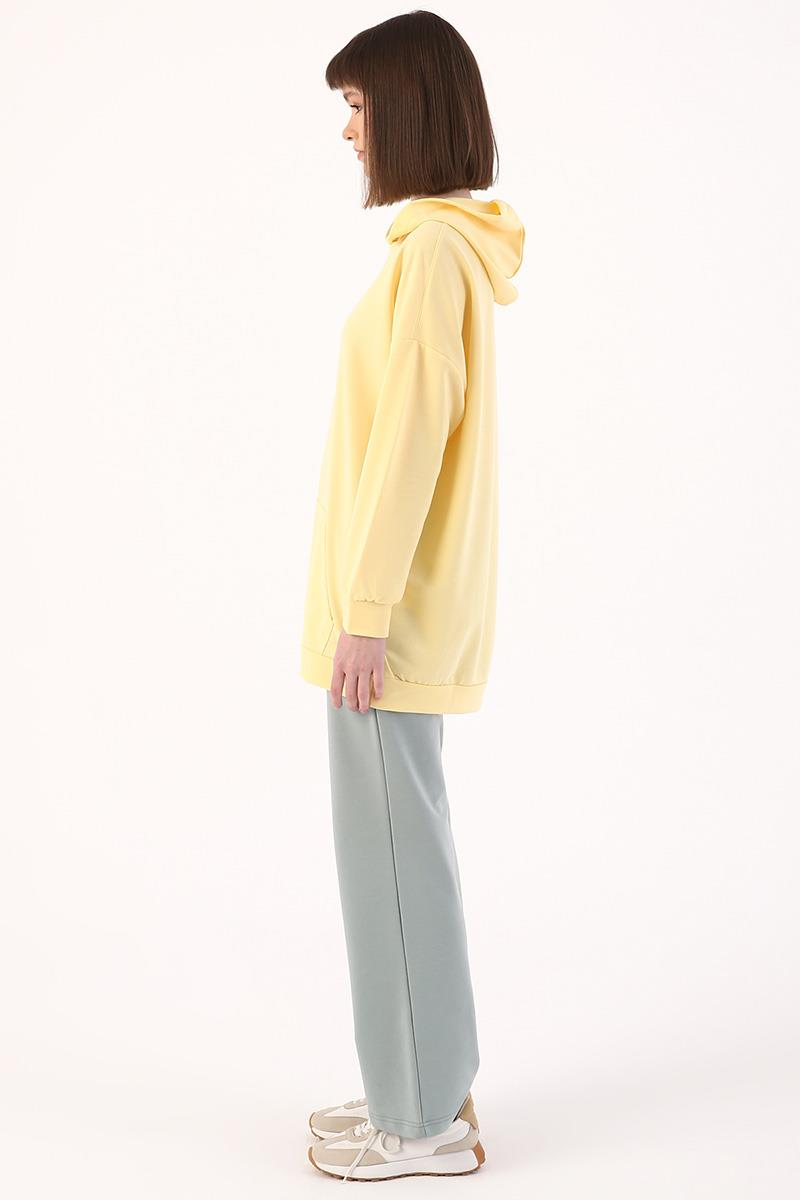 Sarı-Kapüşonlu Sweat Tunik