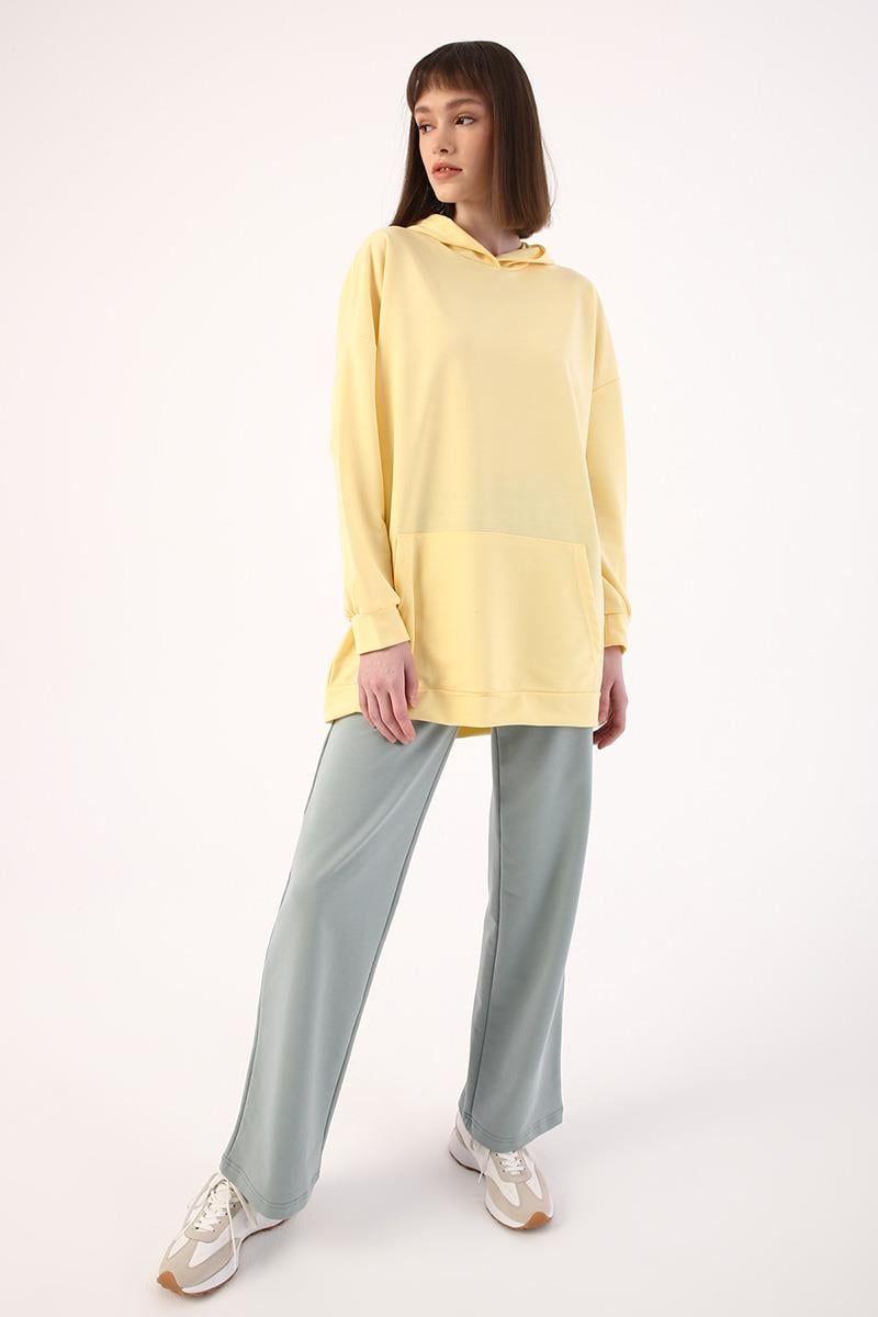 Sarı-Kapüşonlu Sweat Tunik