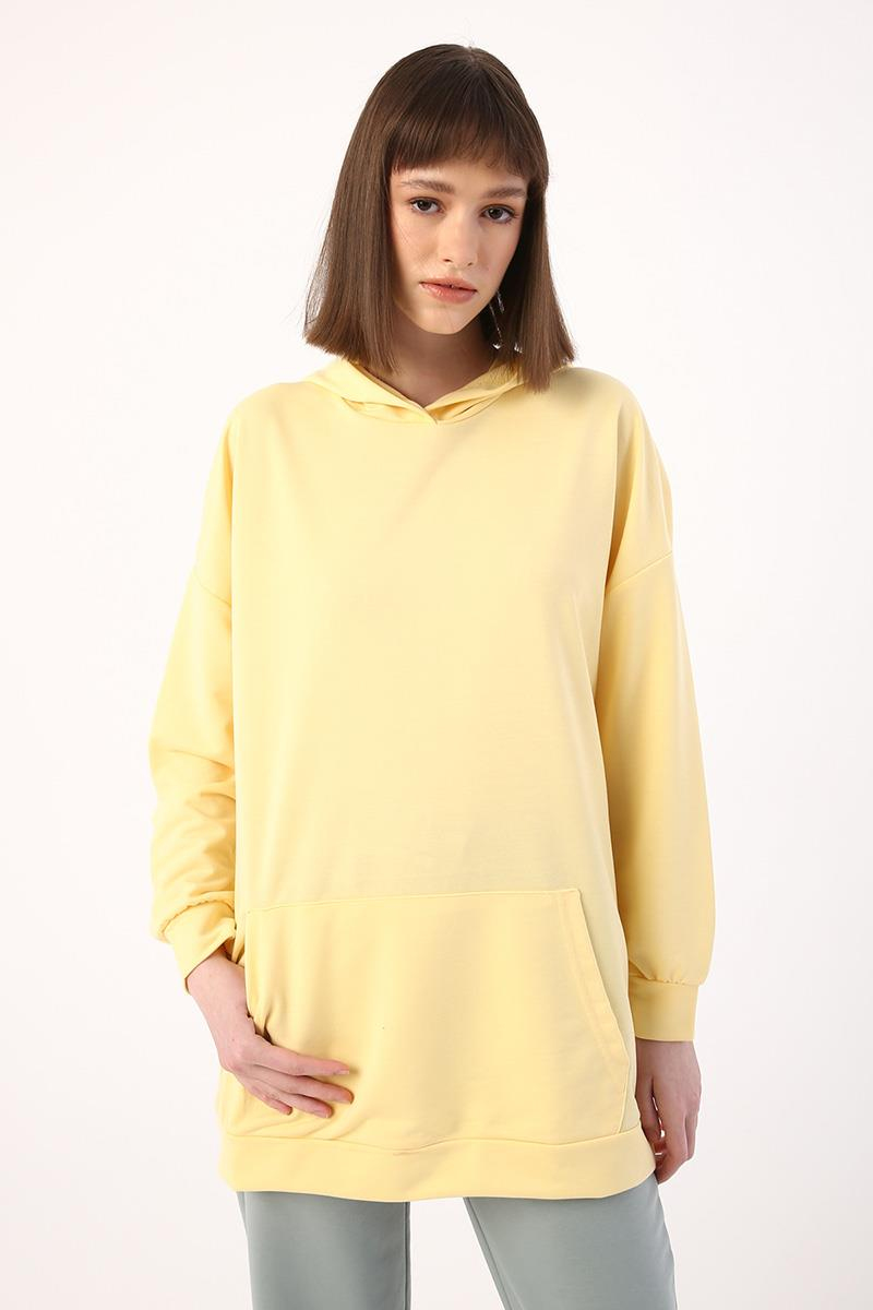 Sarı-Kapüşonlu Sweat Tunik