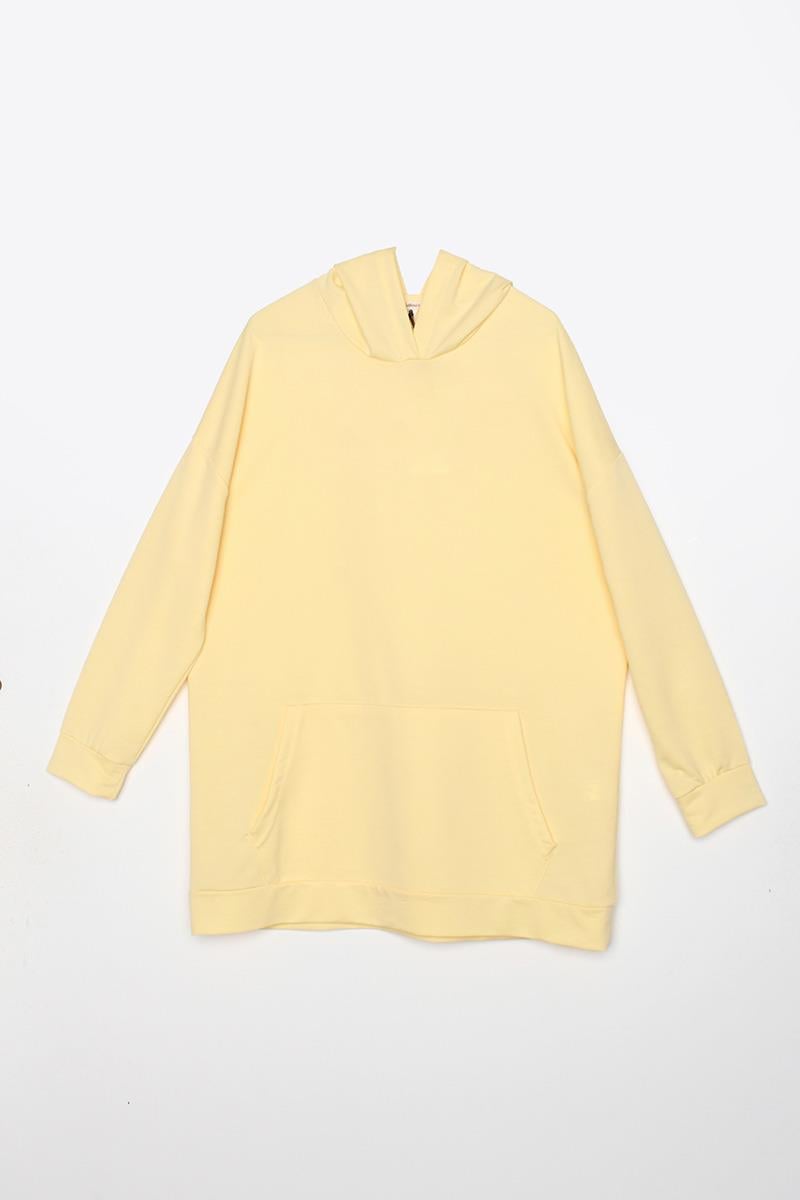Sarı-Kapüşonlu Sweat Tunik
