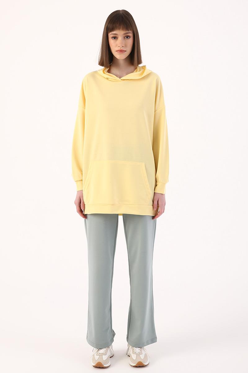 Sarı-Kapüşonlu Sweat Tunik