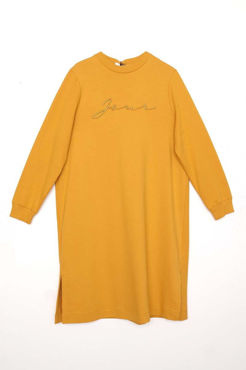 Sarı-NAKIŞLI PİLİKAŞELİ SWEAT TUNİK