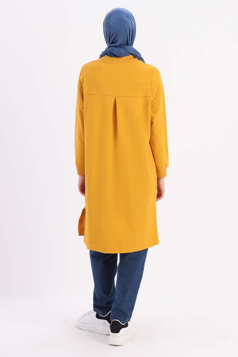 Sarı-NAKIŞLI PİLİKAŞELİ SWEAT TUNİK