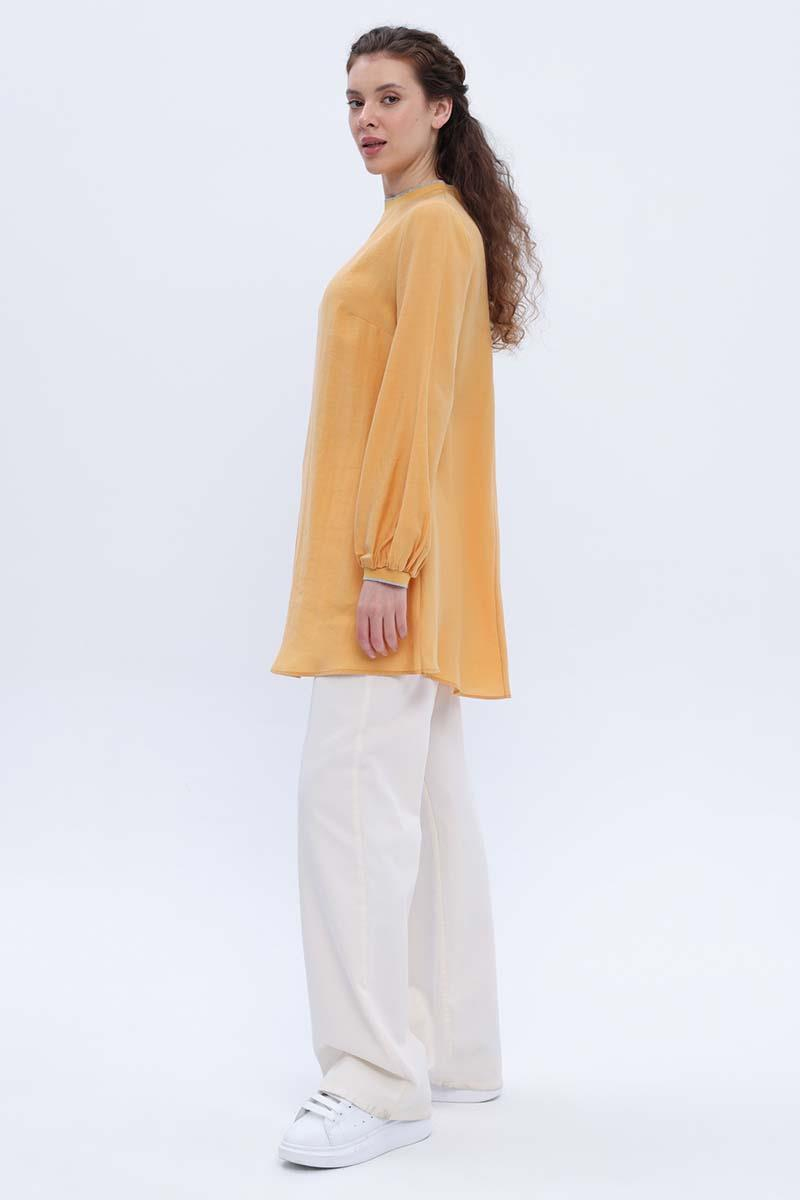 Sarı-Örme Bantlı Tunik