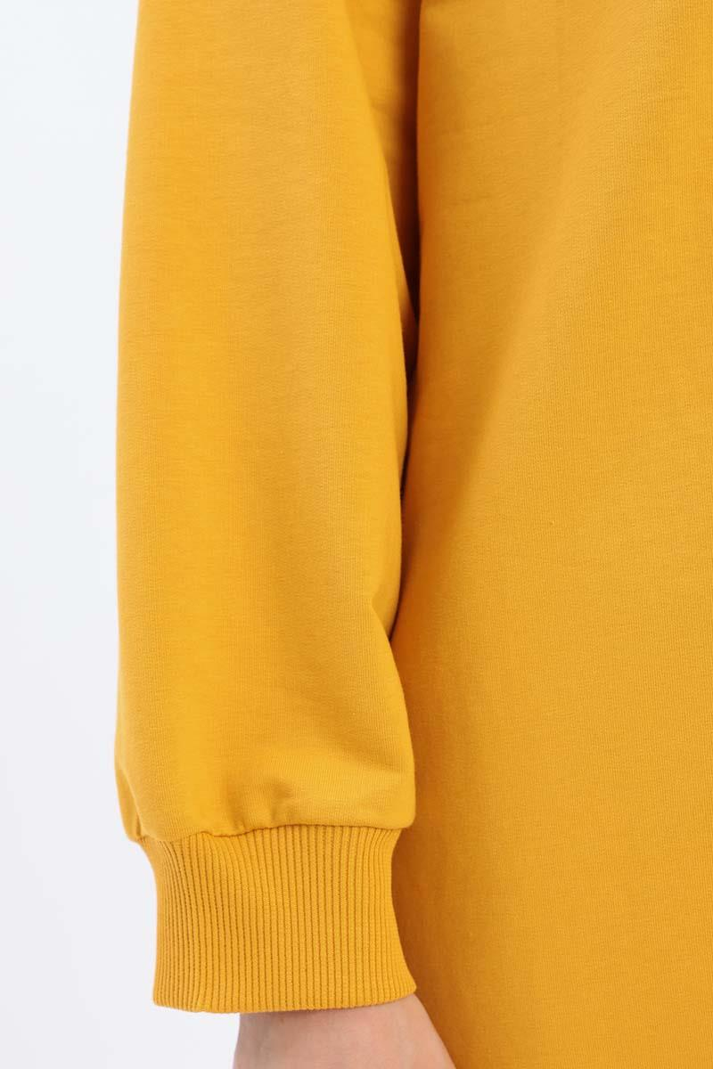 Sarı-YANDAN GARNİ YIRTMAÇLI SWEAT TUNİK