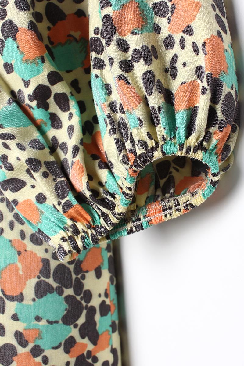 Yellow-Green-Neck Scarf Printed Pattern Sparkly Dress