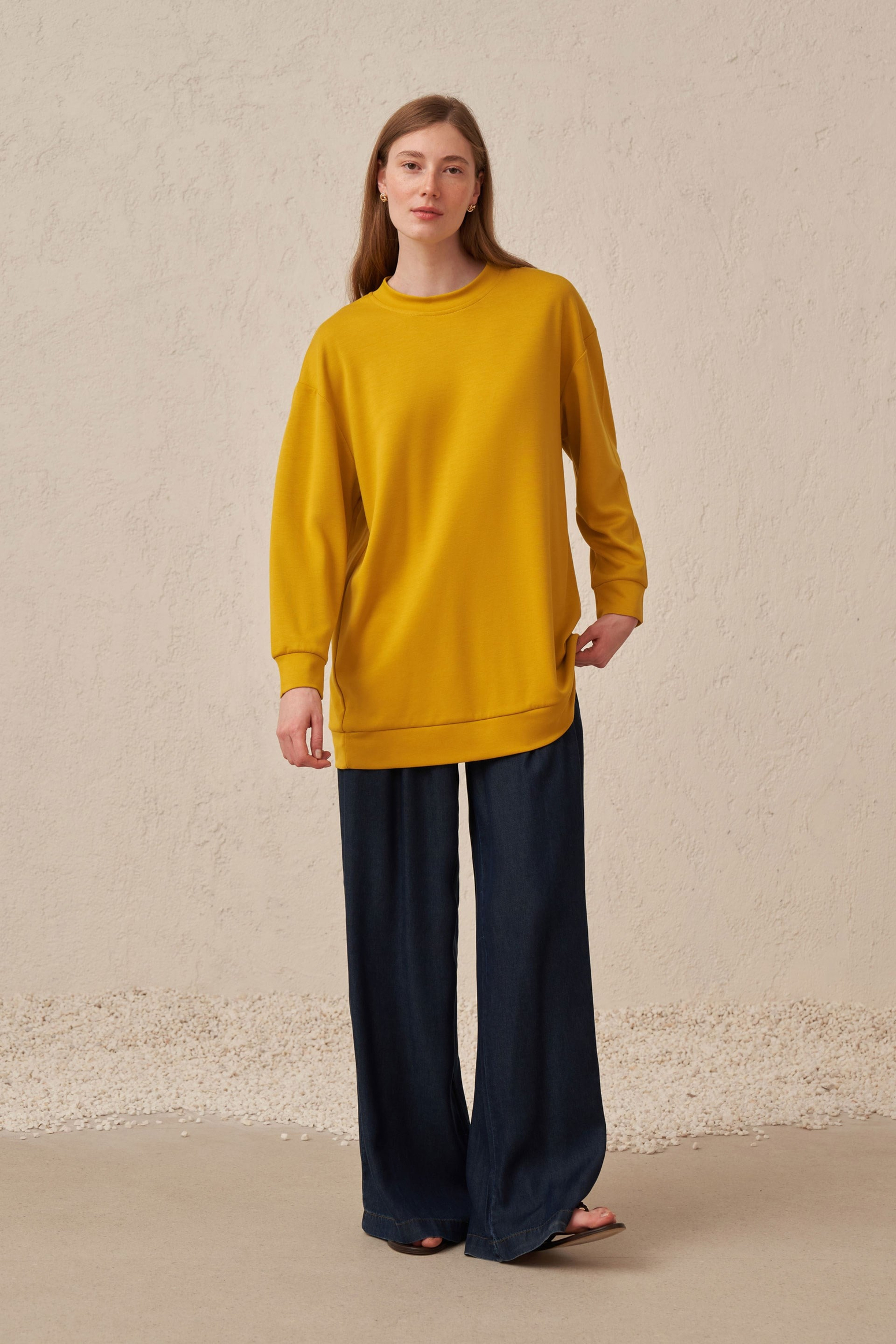 Sarı-Yumuşak Dokulu Sweatshirt