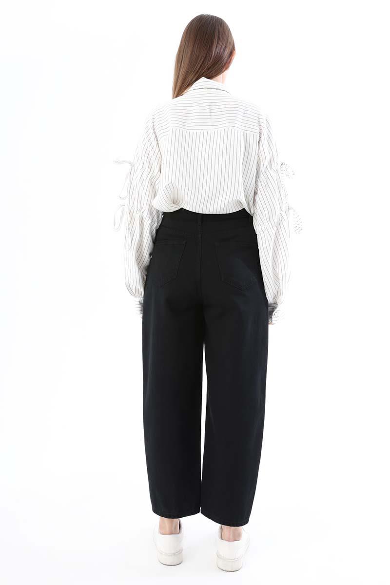 Black-100% Cotton Slouchy Trousers