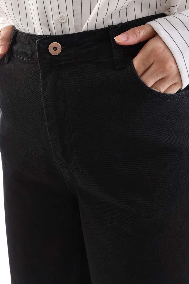 Black-100% Cotton Slouchy Trousers