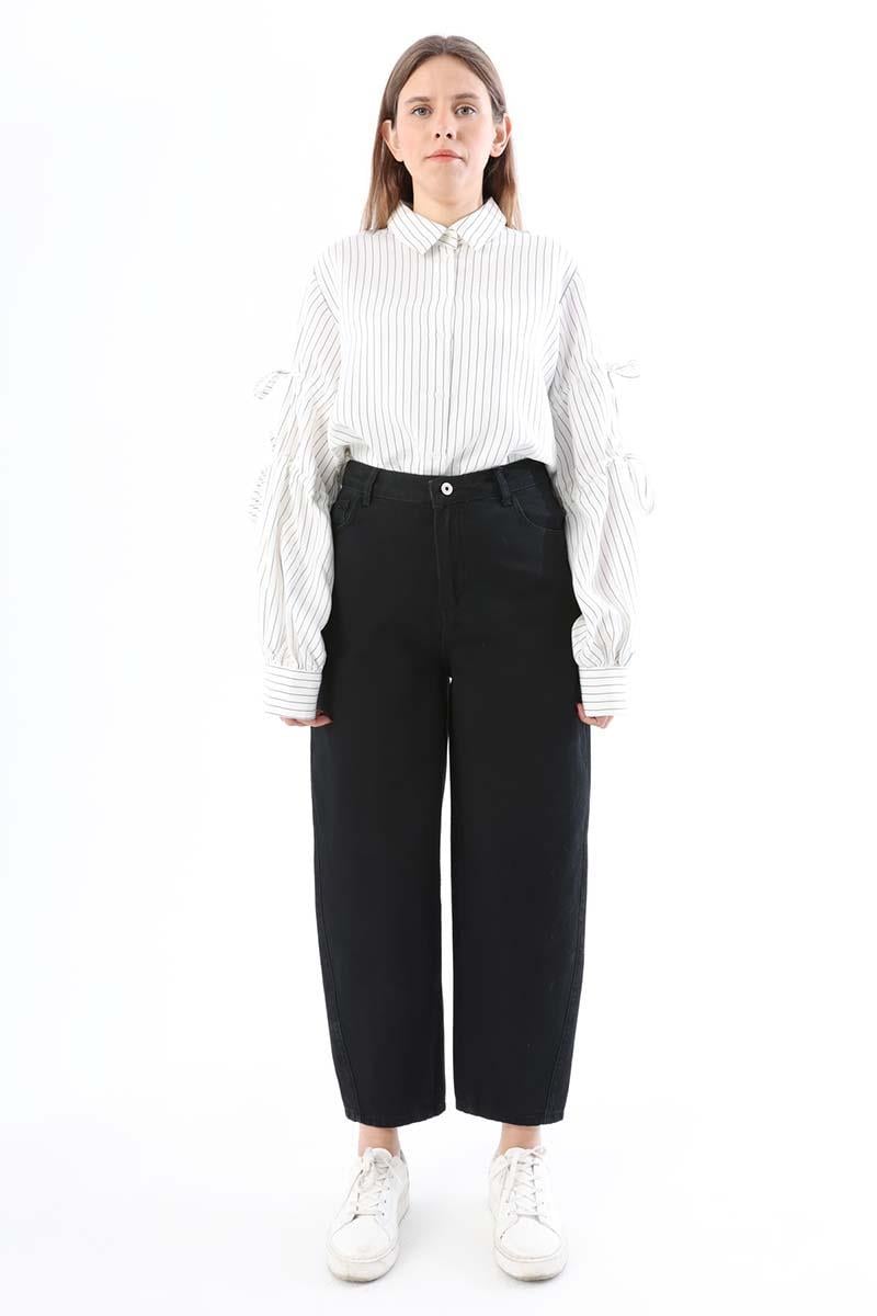 Black-100% Cotton Slouchy Trousers