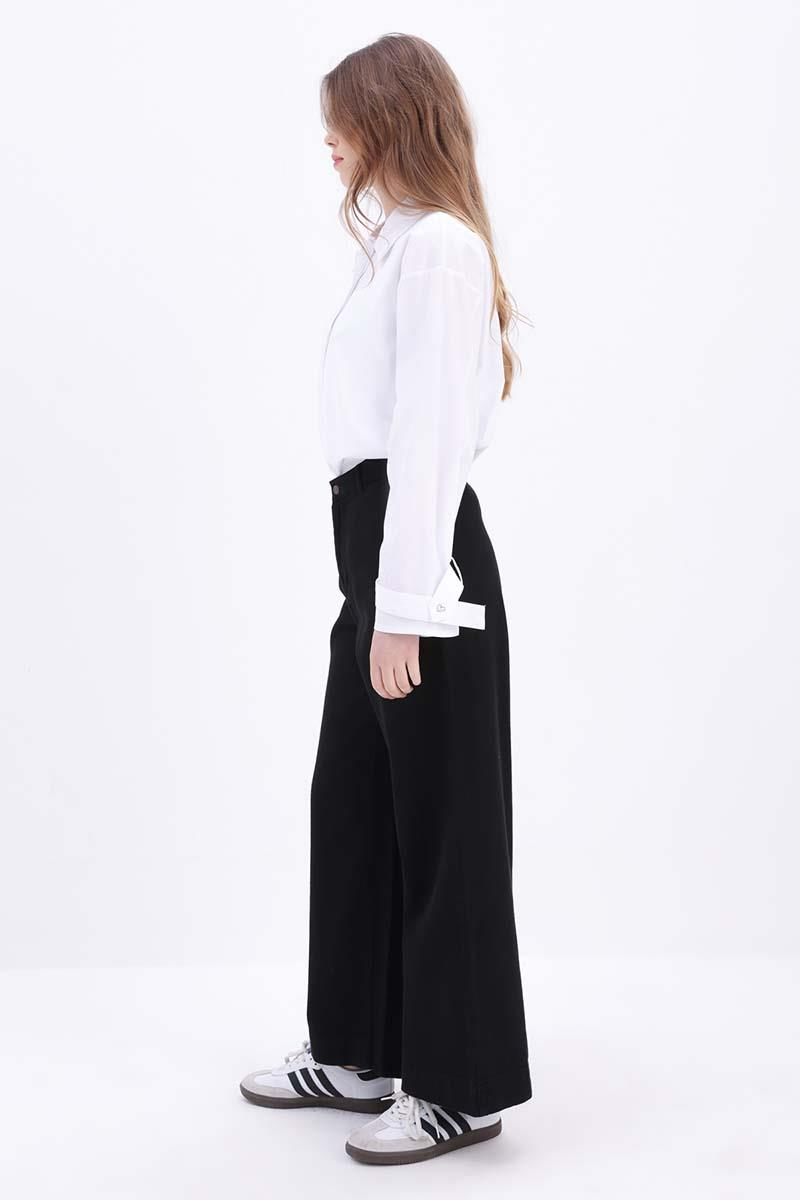 Siyah-%100 Pamuklu Bol Paça Pantolon