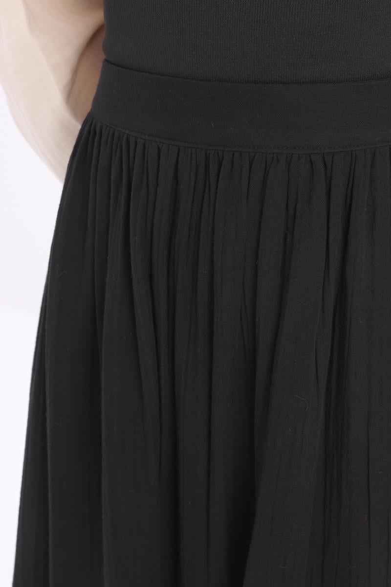 Black-100% Cotton Flared Skirt
