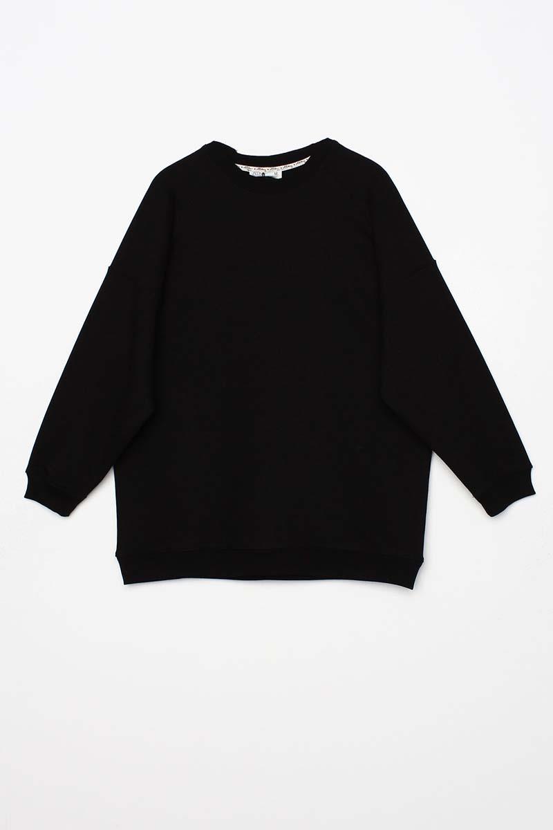 Siyah-3 İplik Oversize Basic Sweatshirt