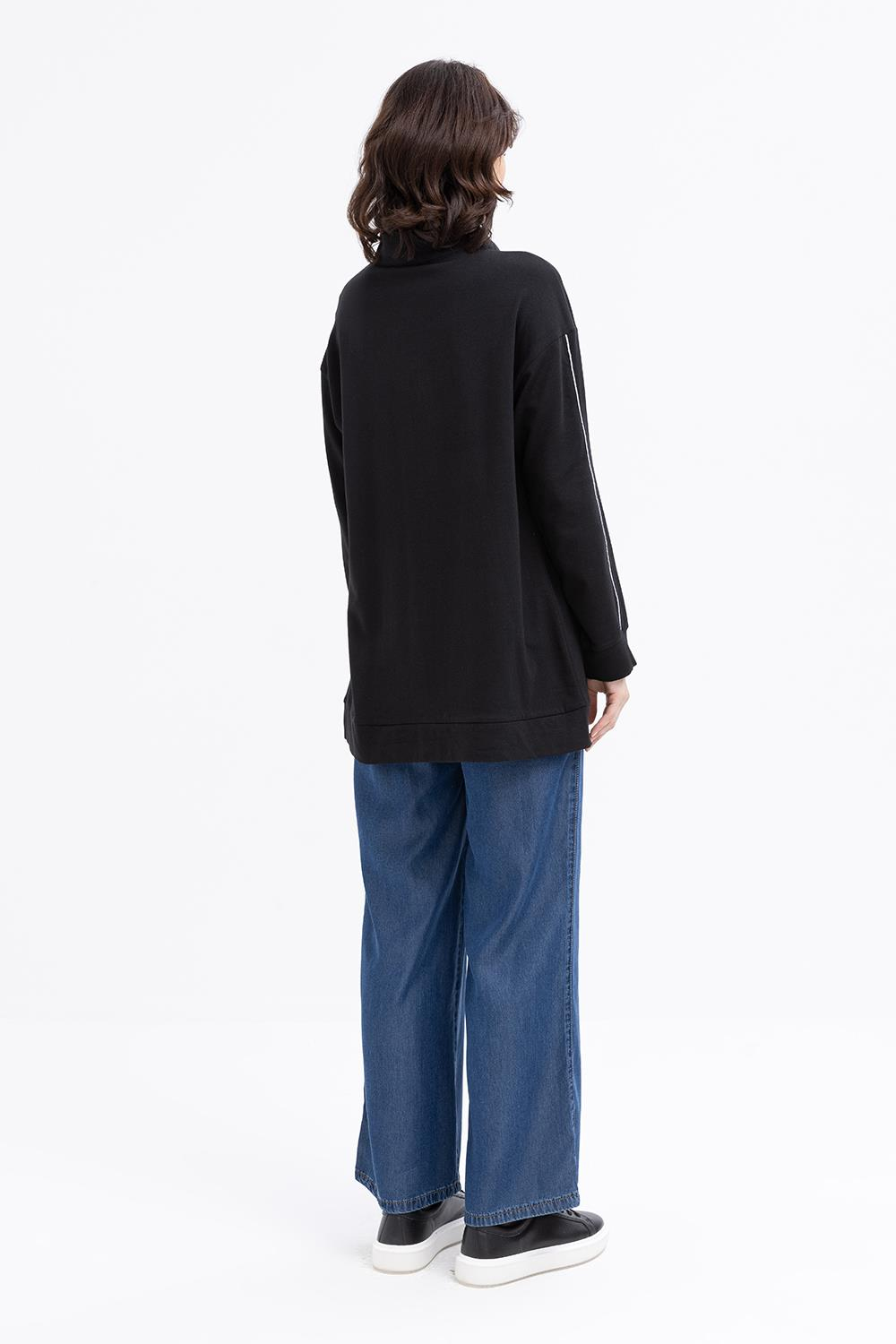 Siyah-Arabiyeli Fermuarlı Sweat Tunik