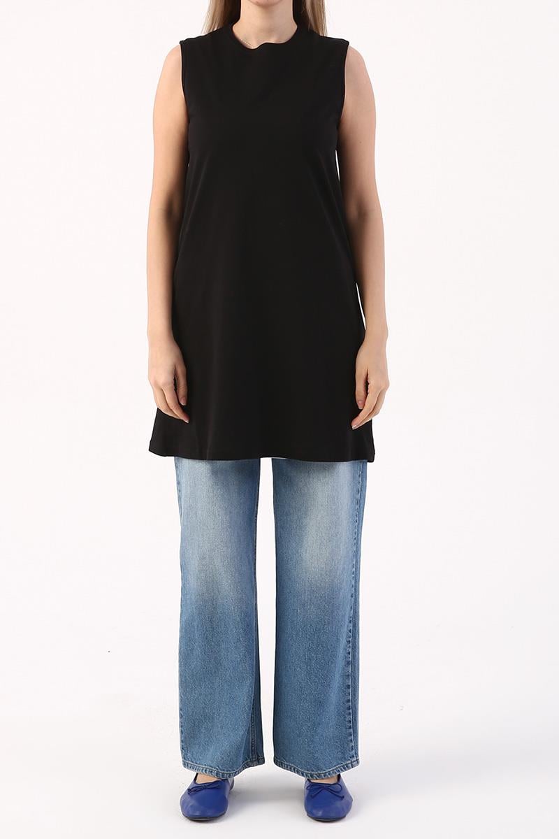Siyah-Basic Kolsuz Tunik