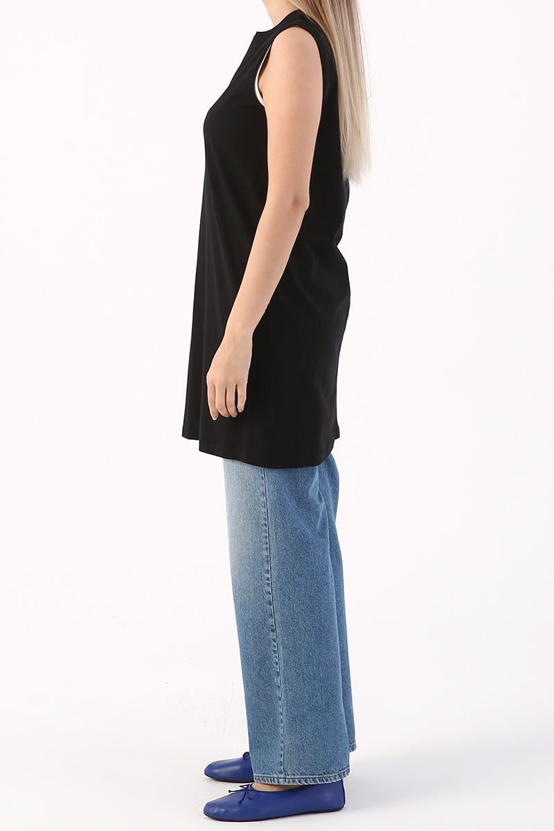 Siyah-Basic Kolsuz Tunik
