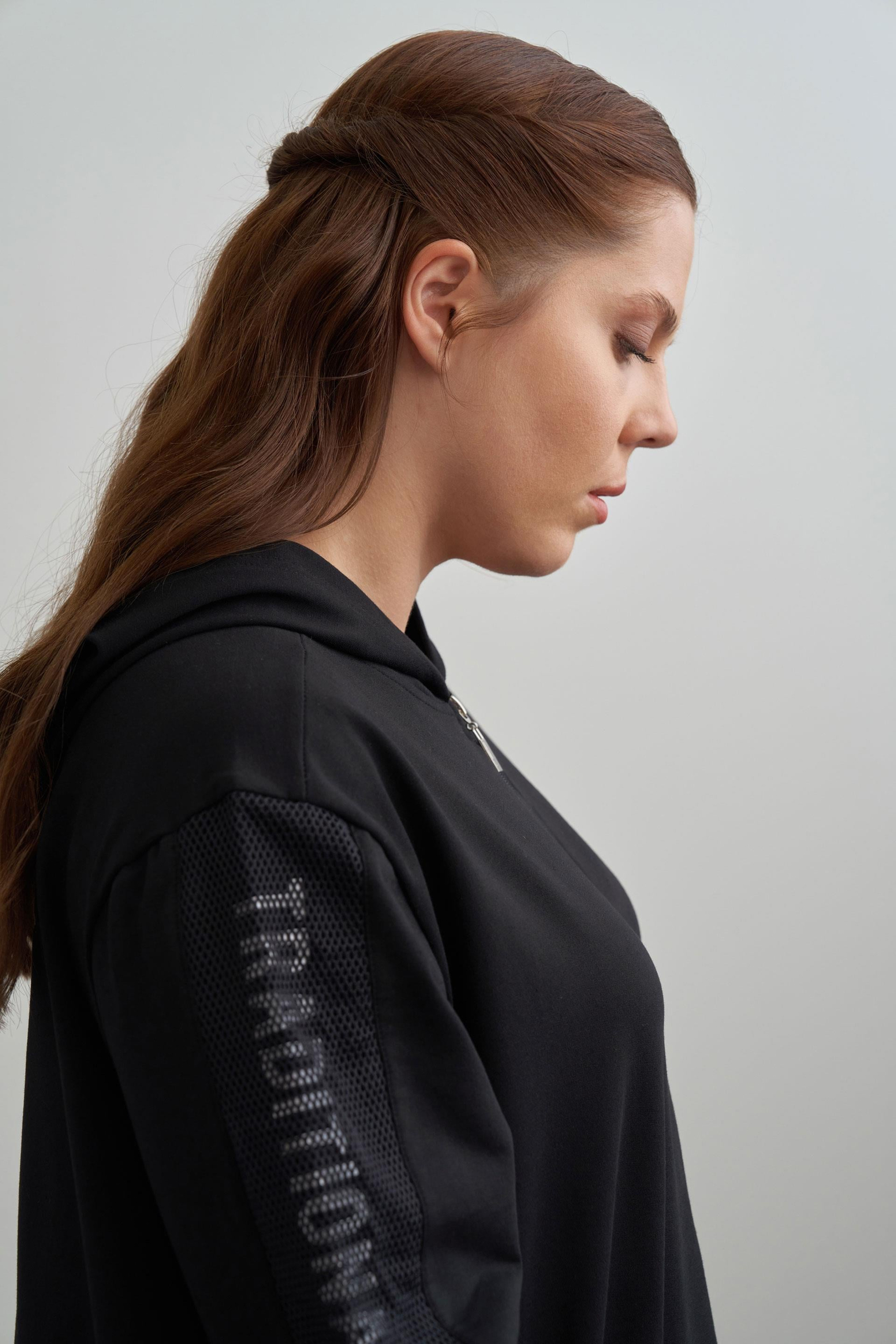 Black-Printed Mesh Tracksuit Set