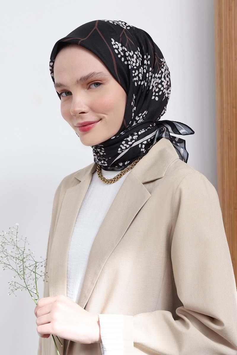 Siyah-Bej-Desenli Pamuk Lucia Eşarp
