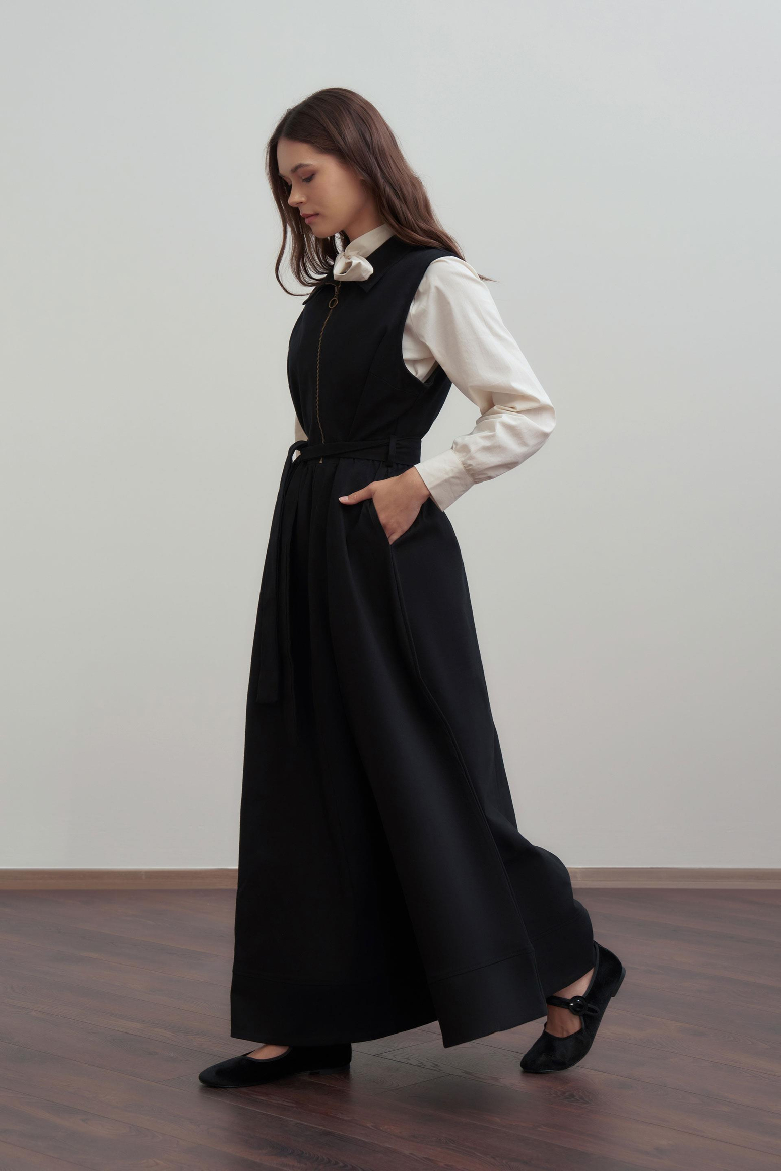 Siyah-Belden Baglamalı Gabardin Jile