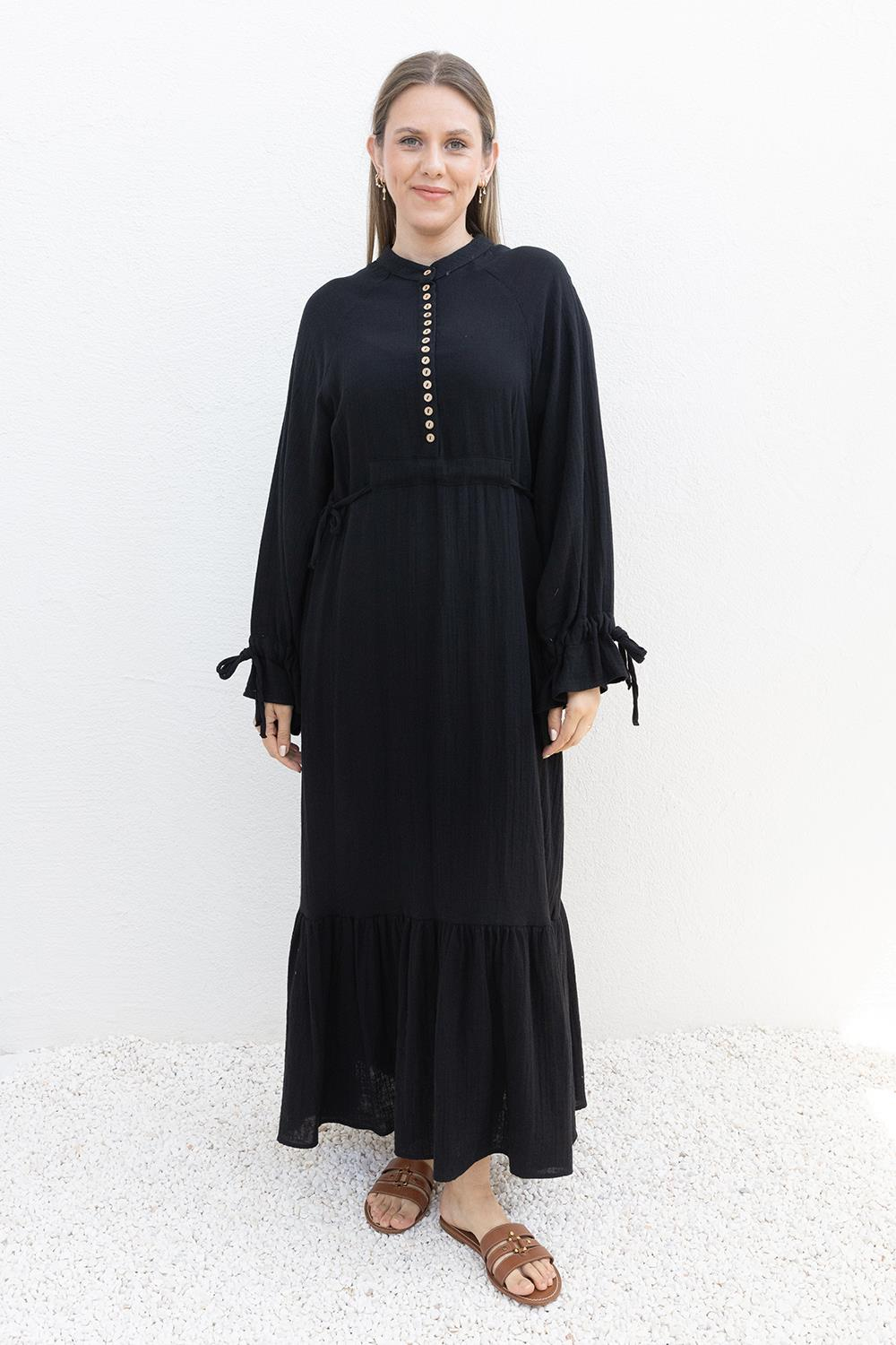 Black-Waist Tied Belt Loop Dress