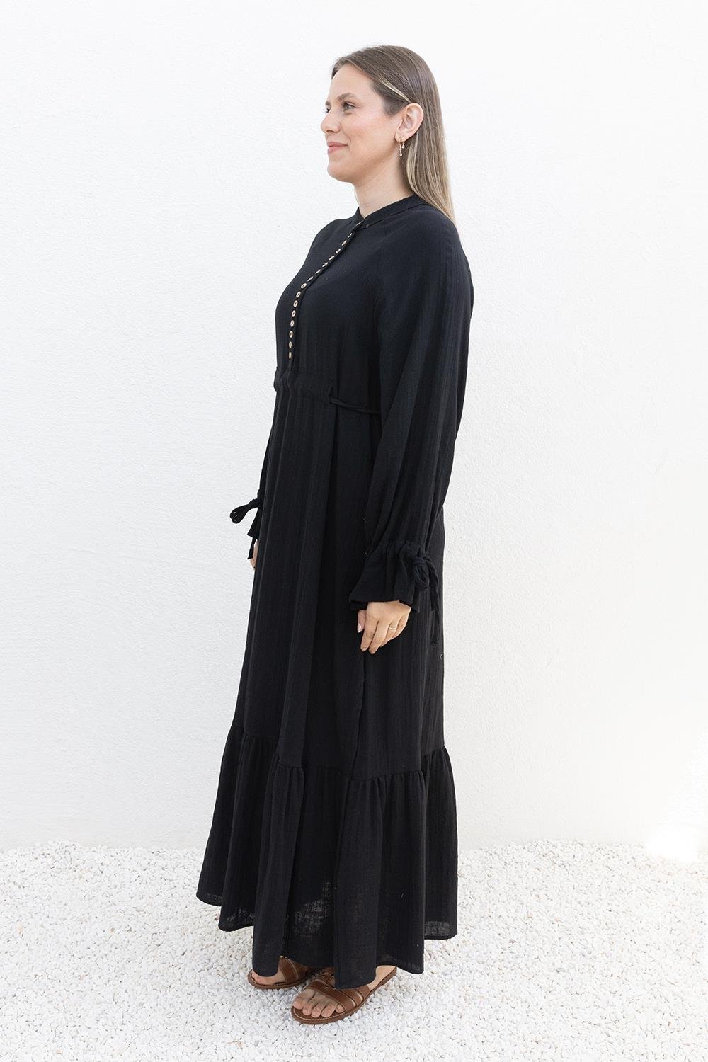 Black-Waist Tied Belt Loop Dress